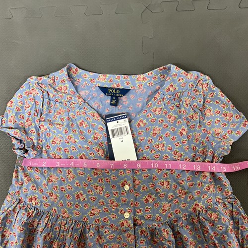 NEW POLO Ralph Lauren Outlet II Blue Short Sleeve Flower Dress pockets Sz 14 FS - Picture 8 of 10
