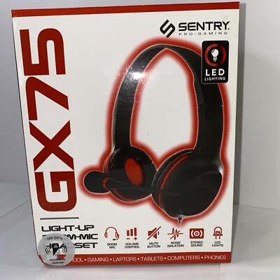 Sentry Pro Gaming Head Phones GX75 LED Light Up Set and mic Red New In Box
