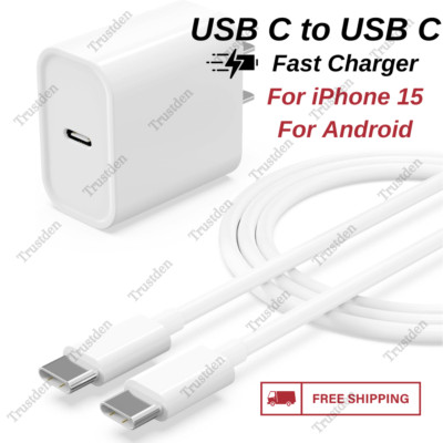 PD 20W USB C Fast Charger USB C Type C Cable Power Adapter For iPhone 15 16 Pro