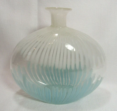 Murano Glass 1950's Dino Martens Mezza Filigrana Pillow Vase Powder Blue White