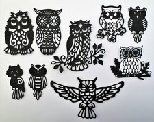 Intricate Owl Owls 9 pcs Black Paper Die Cut Scrapbook Embellishment Cardmaking