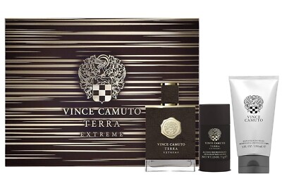 VINCE CAMUTO TERRA EXTREME for Men 3 pcs GIFT SET 3.4 oz EDP + DEODORANT + WASH