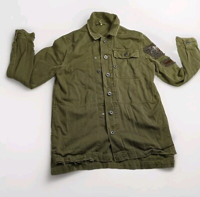 Free People Embellished Military Shirt Jacket Army Beaded Patch