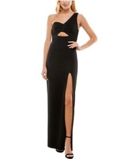 City Studios Women's One-Shoulder Gown Black Stretch Open Leg Zip Back Size 9