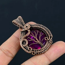 Tree Of Life Rubellite Gemstone Copper Wire Wrapped Pendant Jewelry LC-262