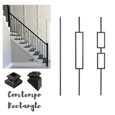 Iron Stair Balusters - Modern Rectangle Metal Spindles for Stairs - Satin Black