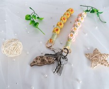Macrame Flower Wristlet Macrame Daisy Wristlet Boho Accessory Keychain