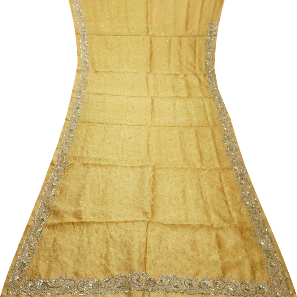 Vintage Naranja Sarees 100% Pura Seda Mano Bordado Bollywood Sari 4.6m Tela - Imagen 3 de 4