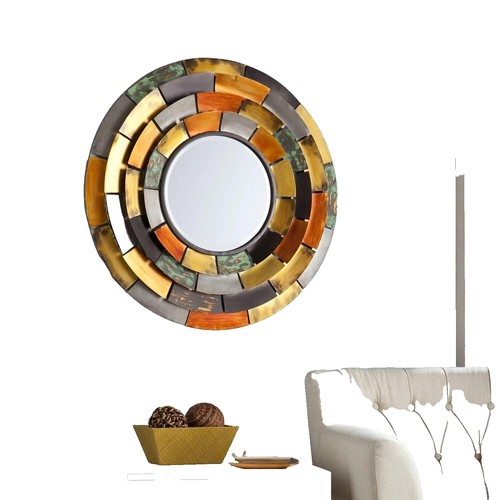Cadre Miroir Rond Incrusté D'os - Diamètre 18 Pouces, Personnalisable, Déco Murale Artisanale