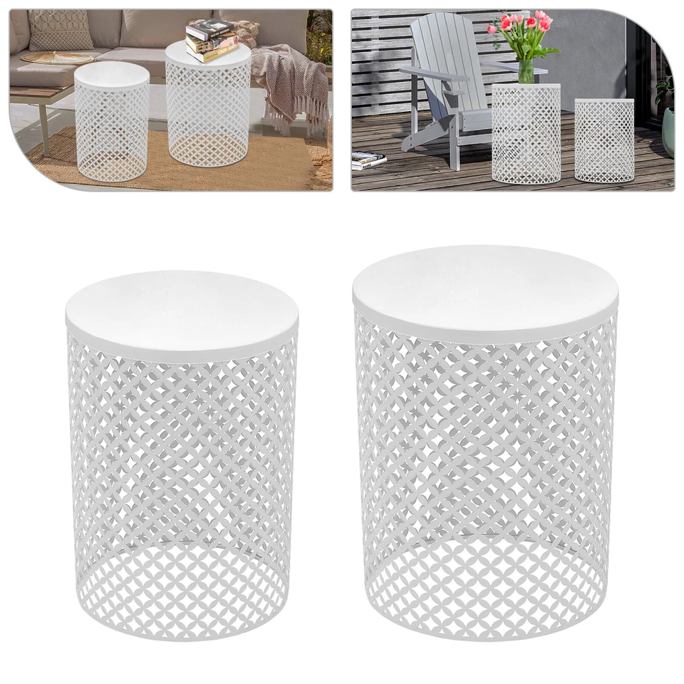 2PCSModern In/Outdoor Side Table Metal Frame Accent Table Round End Table Decor - Image 2 of 4