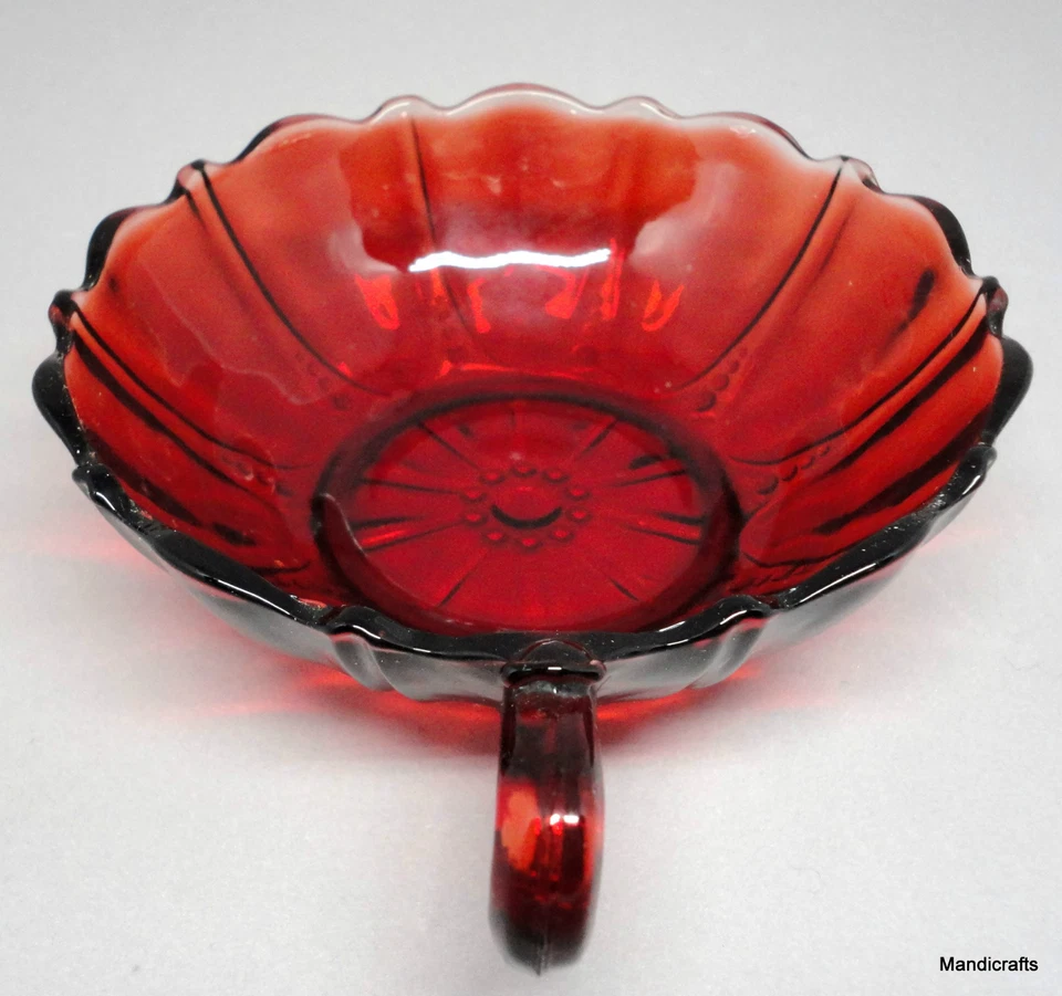 Anchor Hocking Royal Ruby Red Nappy Bowl 1940 Handled 5in Oyster Pearl Glass Vtg - Image 4 of 4