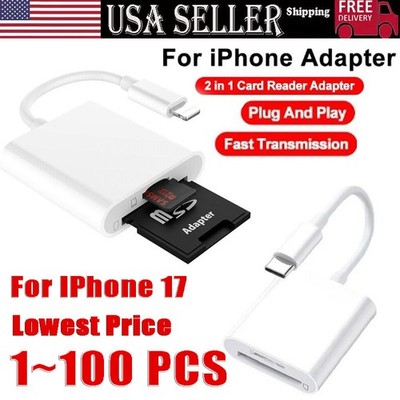 TF/SD Card Adapter Camera Reader for iPad iPhone6 7 8 Plus 13 14 17 Pro X Xs LOT