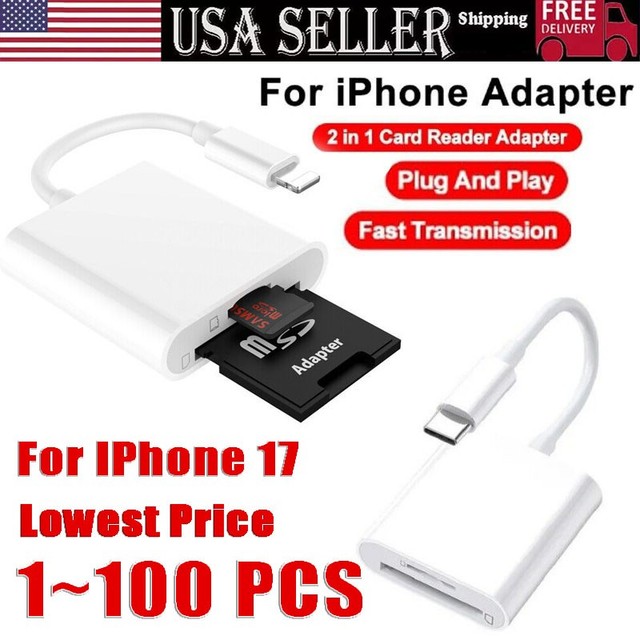 TF/SD Card Adapter Camera Reader for iPad iPhone6 7 8 Plus 13 14 17 Pro X Xs LOT