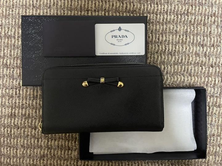 Prada Women's Premium Leather Long Wallet with Multiple Card Slots