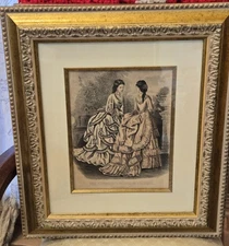 Victorian Framed Ladies Fashion Ads- Two original prints. 1800'S Granny Cottage 