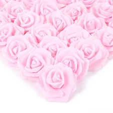 Artificial Rose Flower Heads, 100pcs Real Looking Light Pink Foam Fake Roses ...