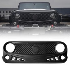 Front Grill with Mesh Matte Black Grille For Jeep Wrangler 2007-2018 Rubicon ...