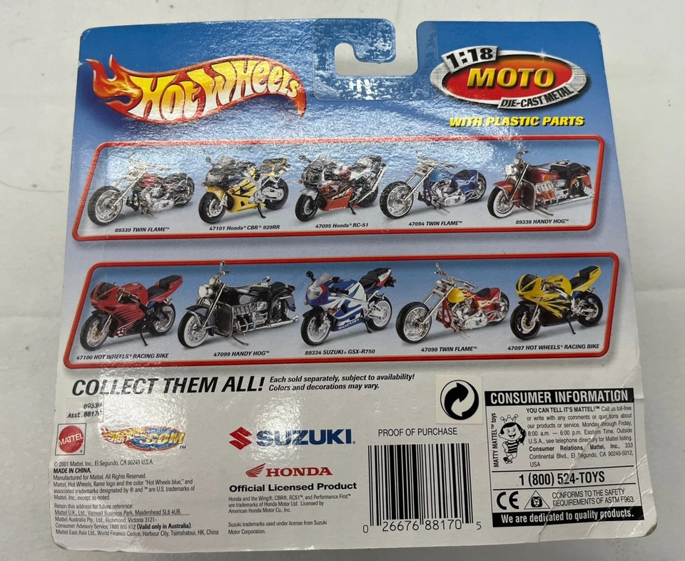 2001 Mattel HOT WHEELS Moto Twin Flame Die-cast motorcycle 1:18 Motorcycle 89339 - Image 2 of 4