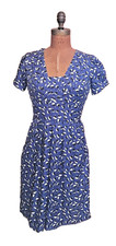 Blue BW Flowers Anthropologie Hi There Karen Walker Dress Size 0 1940s Tea
