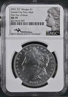 2021-CC Morgan Silver Dollar NGC MS70 FDOI Mercanti Signed Carson City Privy