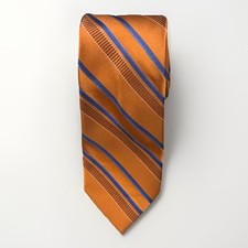 MICHAEL KORS Orange  Blue Striped Mens 100 Silk 59.5 X 3 Inch Necktie