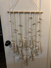 Macrame Boho Wall Hanging Decor With Wooden Clips For Notes Photos Etc.