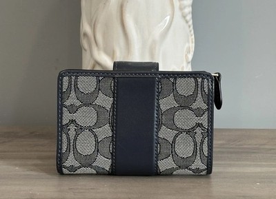 財布 COACH COACH Medium Corner Zip Wallet Signature Jacquard & Leather CU987