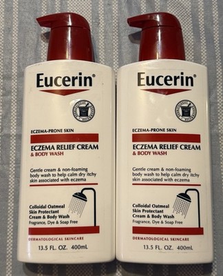 (2) Eucerin Eczema Relief Cream & Body Wash Pump - 13.5 Oz | Exp 08/2026