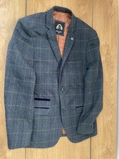 Men’s Marc Darcy London Suit Jacket Blazer Blue Check Size 38R