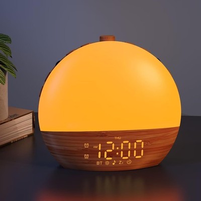 Sunrise Alarm Clock with Sound Machine - Wake Up Light, Wood Grain, Bluetooth...