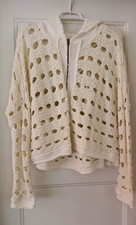 Ivory Open Knit Hooded Full Zip Cotton Knit Women's M Bohemian Free People
