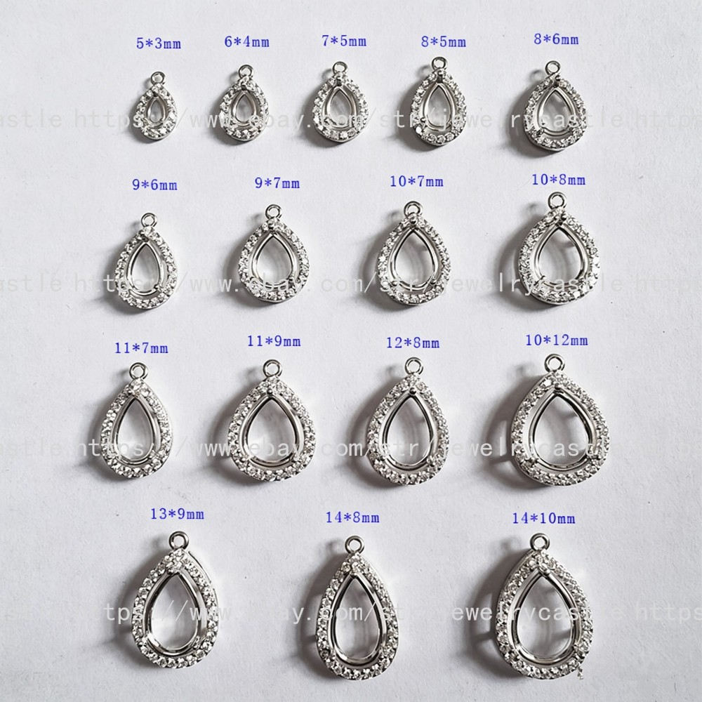 Pre Notched Sterling Silver Pendant/Earring 5x3-6x4-7x5-8x6-9x7-14x12mm Pear Cut