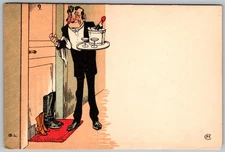 Vtg Postcard Ritz Hotel Waiter Delivering Champagne, 1930s