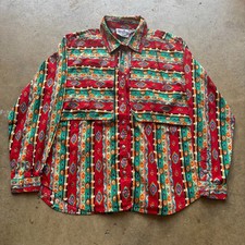Men's Vintage 90's Rodeo Western Wear Red Aztec Button Up Long Sleeve Shirt Sz L