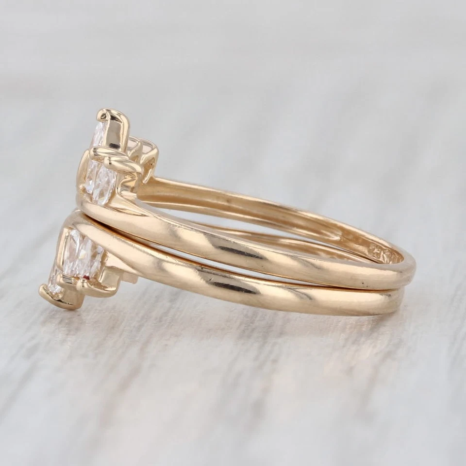 Cubic Zirconia Ring Guards Set of 2 Stackable Bridal Wedding Bands 14k Gold - Image 4 of 4