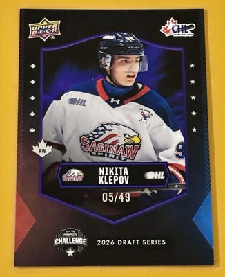 Nikita Klepov 2025 Upper Deck CHL USA Prospects Purple 05 /49 #PC-NK Saginaw MSU