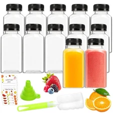 Juice Bottles - 8Oz Bottles with Lids, 12 Pcs Plastic Juice Containers with Caps