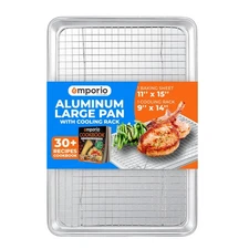 2 Sets 10.5x15 Aluminum Baking Pan, Stainless Steel Cooling Rack, 500F Safe