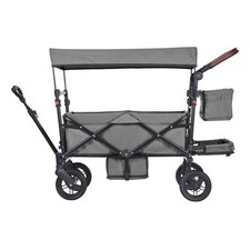 Wagon Stroller for 2 Kids, Push Pull Quad Collapsible Stroller with Adjustable H