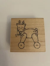 New JRL Design Reindeer On Wheels Wood Mounted Rubber Stamp RS76