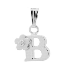Sterling Silver 0.01cttw Diamond Initial "B" Flower Pendant with Chain