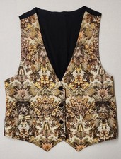 Cottagecore Botanical Floral Tapestry Vest Sz L Grannycore Boho Gold Waistcoat