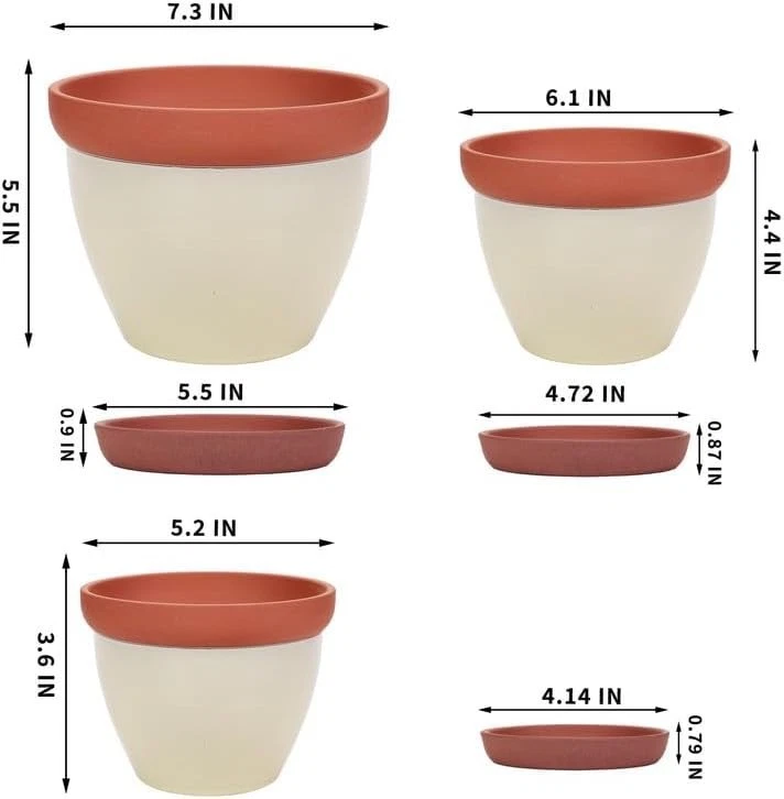 Macetas de terracota amarilla elegantes y transpirables con drenaje - Juego de tres Foto 4 de 4