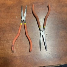 2x Used OEM Neiko Tools 11" Orange Grip Needle Nose Pliers Long Reach Duck Bill