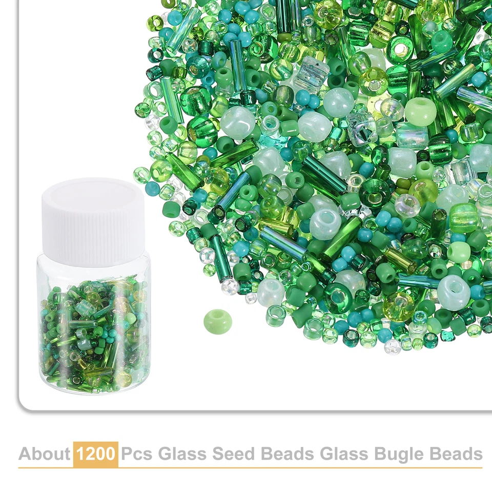 1200 piezas cuentas de semillas de vidrio mezclado cuentas de corneta de vidrio, cuentas de 1-4 mm, verde Foto 3 de 4