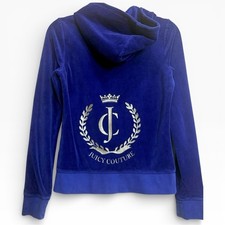 Juicy Couture Vintage Velour Zip Up Hoodie Blue Silver Crest Logo Y2K Size M