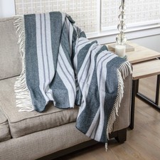 Calyx Interiors Classic Striped Lambswool Blend Throw Grey Throw