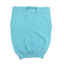 Handmade Vintage 80s Knit Sweater Vest V-Neck Mint Blue Large Green