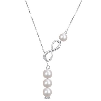 Amour Sterling Silver C FW Pearl Infinity Eye-Catching Lariat Necklace - 18in