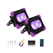 2 Pack Solar Rechargeable LED Black Lights, Battery Operated Powere... Fast Ship